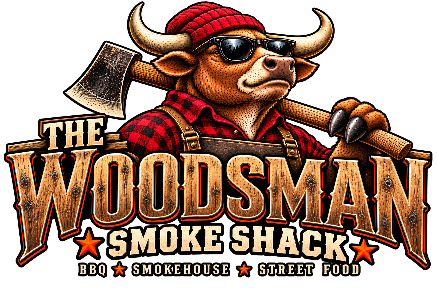 The Woodsman Smoke Shack bull logo — BBQ, smokehouse and street food